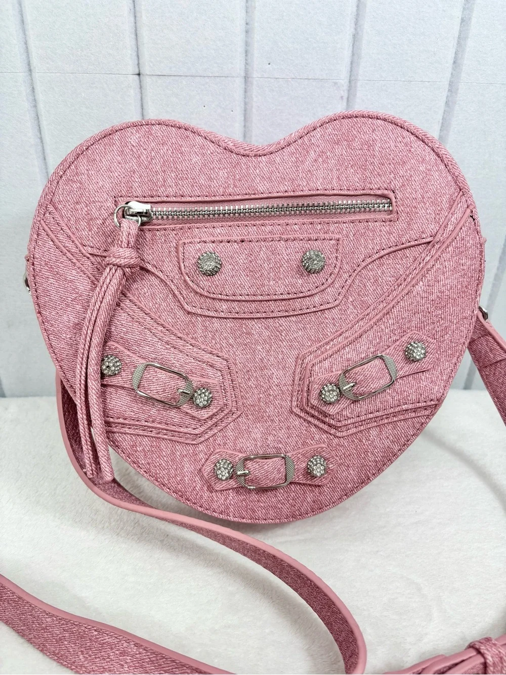 Le Miel Pink Heart Crossbody Bag Studded Buckle Y2K  Purse